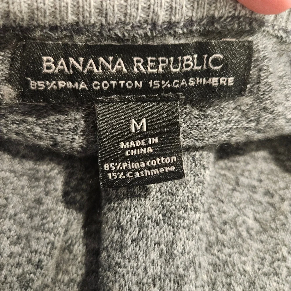 Banana Republic Sweater Mens M Grey Pima Cotton Cashmere Crew Neck Long Sleeve